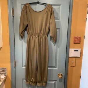 Olive with gold deco sparkle one piece outfit, S, good condition, Circa 70s/80s